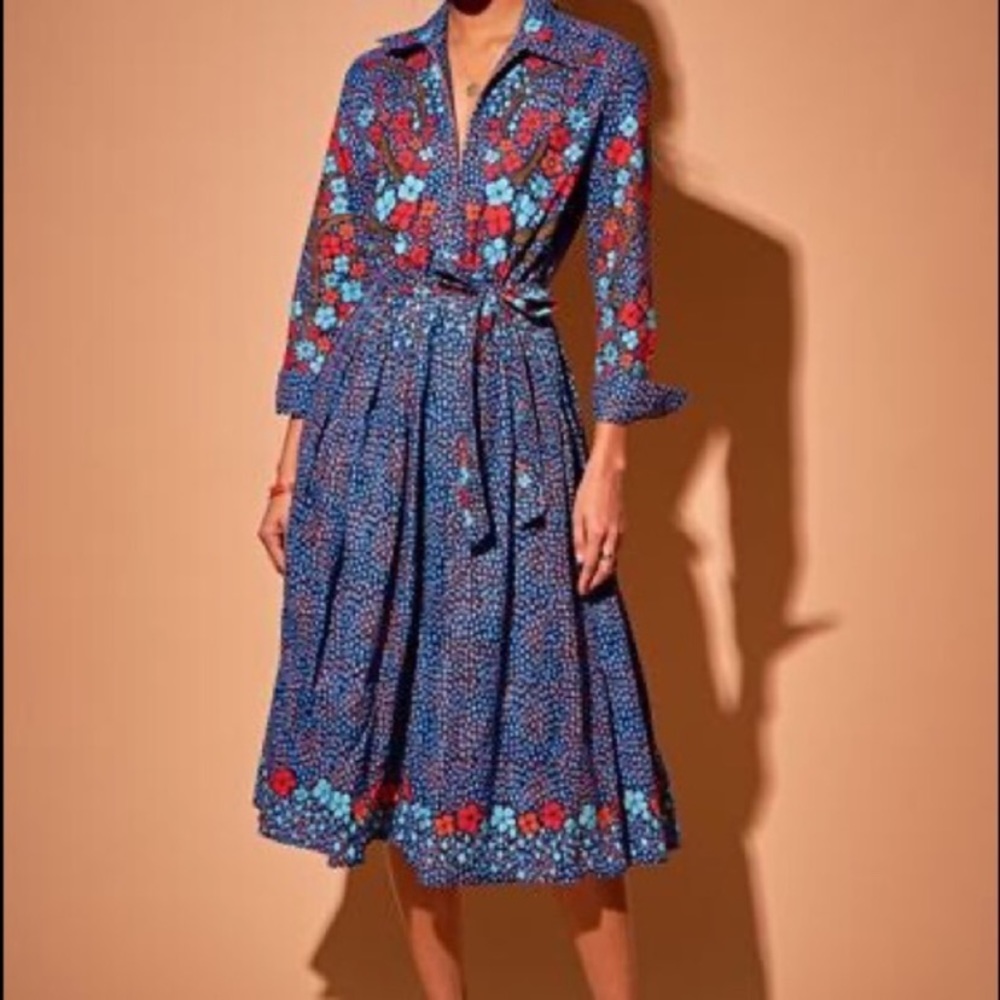 Tucker Blue and Red Floral Allyson Midi Dress